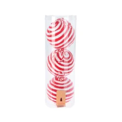 KOOPMAN Lot de 3 boules de Noël (D100 mm) Laine rayé et blanc Rouge