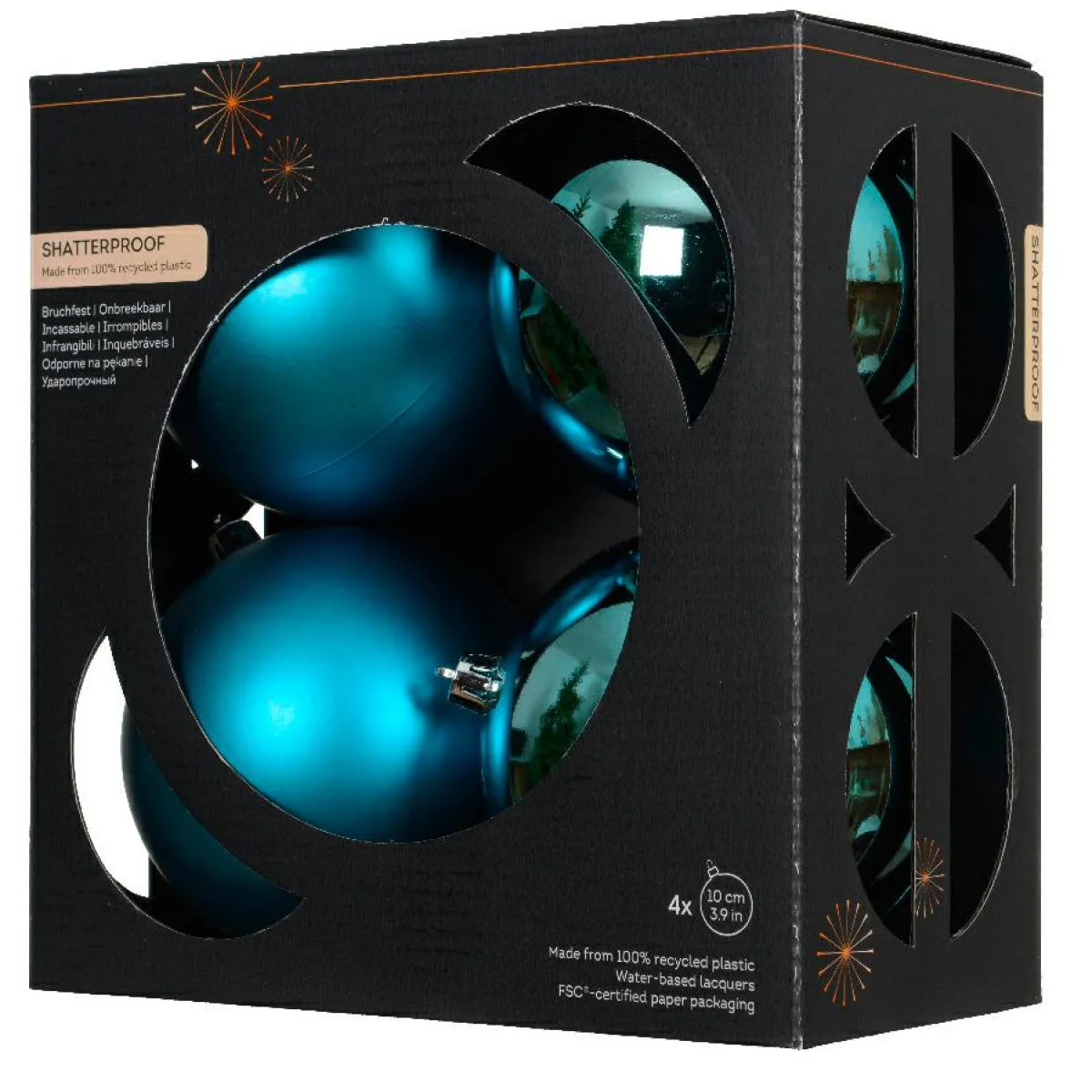 KAEMINGK Lot de 4 boules de Noël (D100 mm) Aravis Bleu pétillant Sale