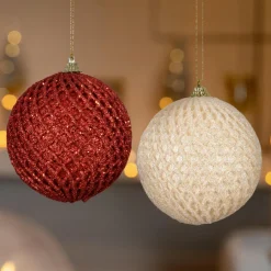 KAEMINGK Lot de 12 boules de Noël (D100 mm) Carreaux et paillettes et perle Rouge Online