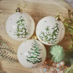 KAEMINGK Lot de 3 boules de Noël en verre (D80 mm) Forêt mystique Blanc laine Hot