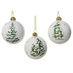 KAEMINGK Lot de 3 boules de Noël en verre (D80 mm) Forêt mystique Blanc laine Hot