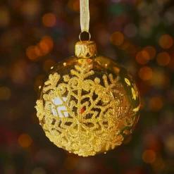 KAEMINGK Lot de 6 boules de Noël en verre (D80 mm) Flocon pailleté Or Best