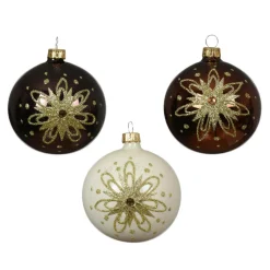 KAEMINGK Lot de 6 boules de Noël en verre (D80 mm) Pétales dorées Noir truffé Outlet