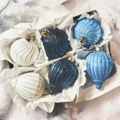 KAEMINGK Lot de 12 boules de Noël en verre (D80 mm) Torsades et blanc Bleu Best