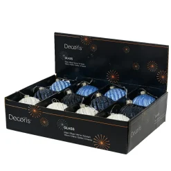 KAEMINGK Lot de 12 boules de Noël en verre (D80 mm) Torsades et blanc Bleu Best