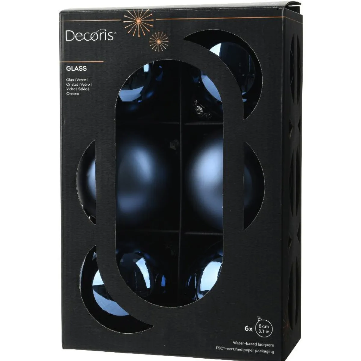 KAEMINGK Lot de 6 boules de Noël en verre (D80 mm) Boréal Bleu nuit Clearance