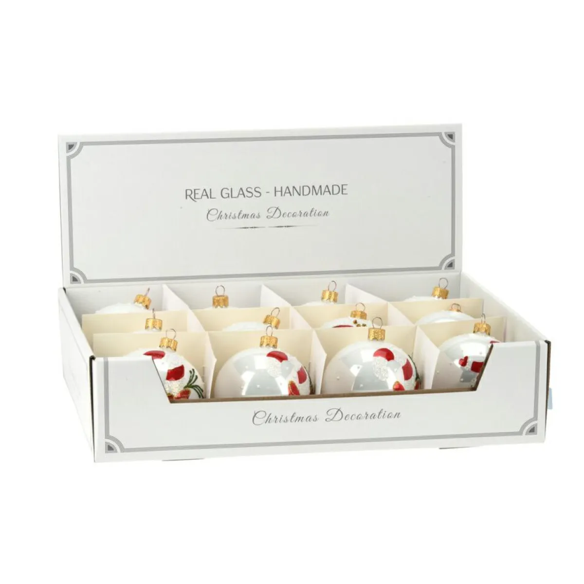 KOOPMAN Lot de 12 boules de Noël en verre (D80 mm) Noël Tradition nacré Blanc Discount