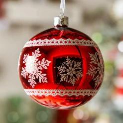 KAEMINGK Lot de 6 boules de Noël en verre (D80 mm) Flocons d'hiver Rouge New