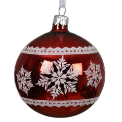 KAEMINGK Lot de 6 boules de Noël en verre (D80 mm) Flocons d'hiver Rouge New