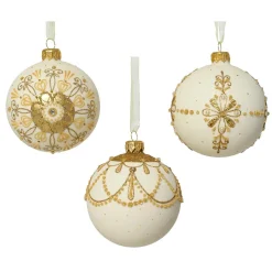 KAEMINGK Lot de 6 boules de Noël en verre (D80 mm) Versailles Blanc laine Discount