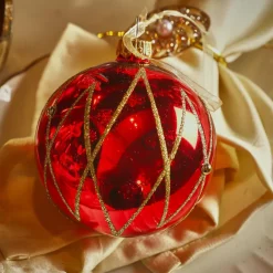 KAEMINGK Lot de 6 boules de Noël en verre (D80 mm) Prestige pailleté or Rouge Best