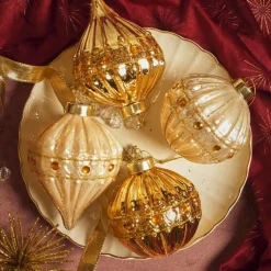 KAEMINGK Lot de 12 boules de Noël en verre (D80 mm) Perle de Venise et perle Or Clearance