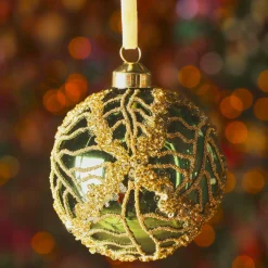 KAEMINGK Lot de 3 boules de Noël en verre (D80 mm) Shiny sequins Vert sapin Best