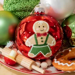 KAEMINGK Lot de 6 boules de Noël en verre (D80 mm) Petit biscuit Rouge New