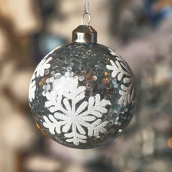 KAEMINGK Lot de 3 boules de Noël en verre (D80 mm) Flocons et sequins Argent Sale