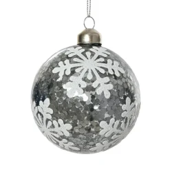 KAEMINGK Lot de 3 boules de Noël en verre (D80 mm) Flocons et sequins Argent Sale
