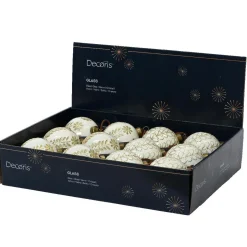 KAEMINGK Lot de 12 boules de Noël en verre (D80 mm) Ornements et or Blanc laine Hot