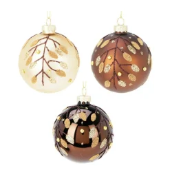 KOOPMAN Lot de 12 boules de Noël en verre (D80 mm) Feuilles d'or Marron Hot