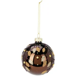 KOOPMAN Lot de 12 boules de Noël en verre (D80 mm) Feuilles d'or Marron Hot