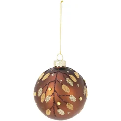 KOOPMAN Lot de 12 boules de Noël en verre (D80 mm) Feuilles d'or Marron Hot
