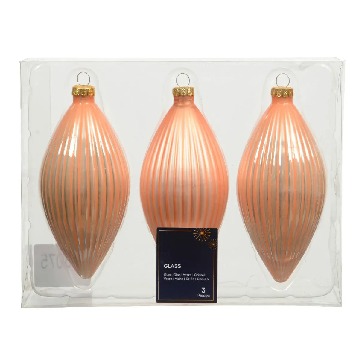 KAEMINGK Lot de 3 boules de Noël en verre (D60 mm) Goutte précieuse Rose Pêche Online
