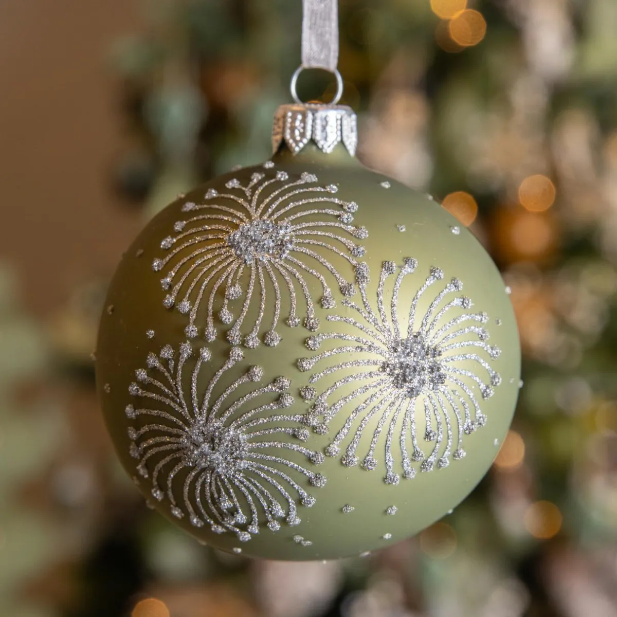 KAEMINGK Lot de 6 boules de Noël en verre (D80 mm) Feux d'artifice Vert romarin Best