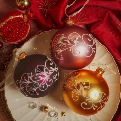 KAEMINGK Lot de 6 boules de Noël en verre (D80 mm) Bucolique Or, figue et rose Multicolore New