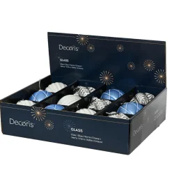KAEMINGK Lot de 12 boules de Noël en verre (D100 mm) Rêverie , blanc et gris Bleu Ciel Clearance