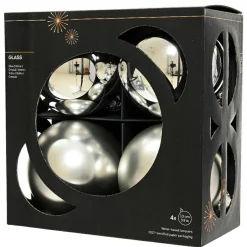 KAEMINGK Lot de 4 boules de Noël en verre (D100 mm) Boréal Argent Discount