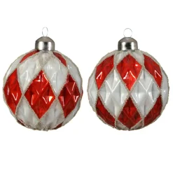 KAEMINGK Lot de 12 boules de Noël en verre (D80 mm) Damiers et blanc Rouge Sale