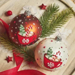 KAEMINGK Lot de 6 boules de Noël en verre (D80 mm) Chocolat chaud et brun café Blanc Best