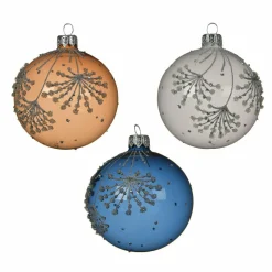 KAEMINGK Lot de 6 boules de Noël en verre (D80 mm) Adelice Blanc/ / Bleu nuit Camel