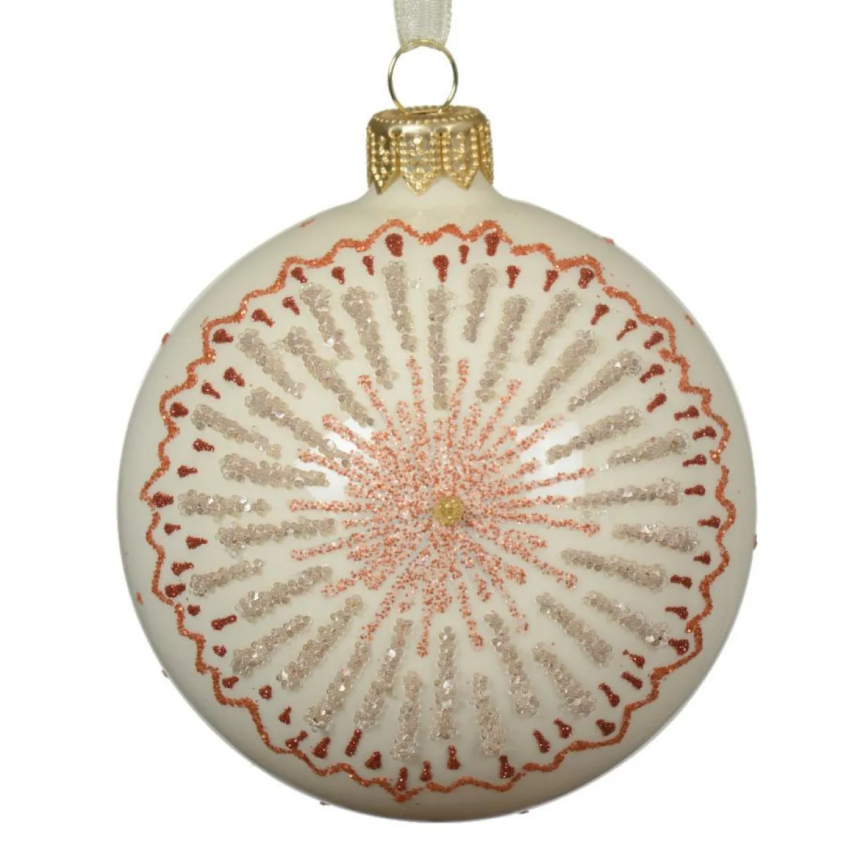 KAEMINGK Lot de 6 boules de Noël en verre (D80 mm) Médaillon étoilé Blanc laine Best