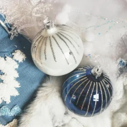 KAEMINGK Lot de 6 boules de Noël en verre (D80 mm) Mistery et blanc Bleu nuit Discount