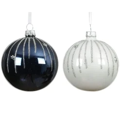 KAEMINGK Lot de 6 boules de Noël en verre (D80 mm) Mistery et blanc Bleu nuit Discount