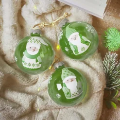 KAEMINGK Lot de 12 boules de Noël en verre (D80 mm) Lutins joyeux Vert romarin Hot