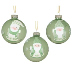 KAEMINGK Lot de 12 boules de Noël en verre (D80 mm) Lutins joyeux Vert romarin Hot