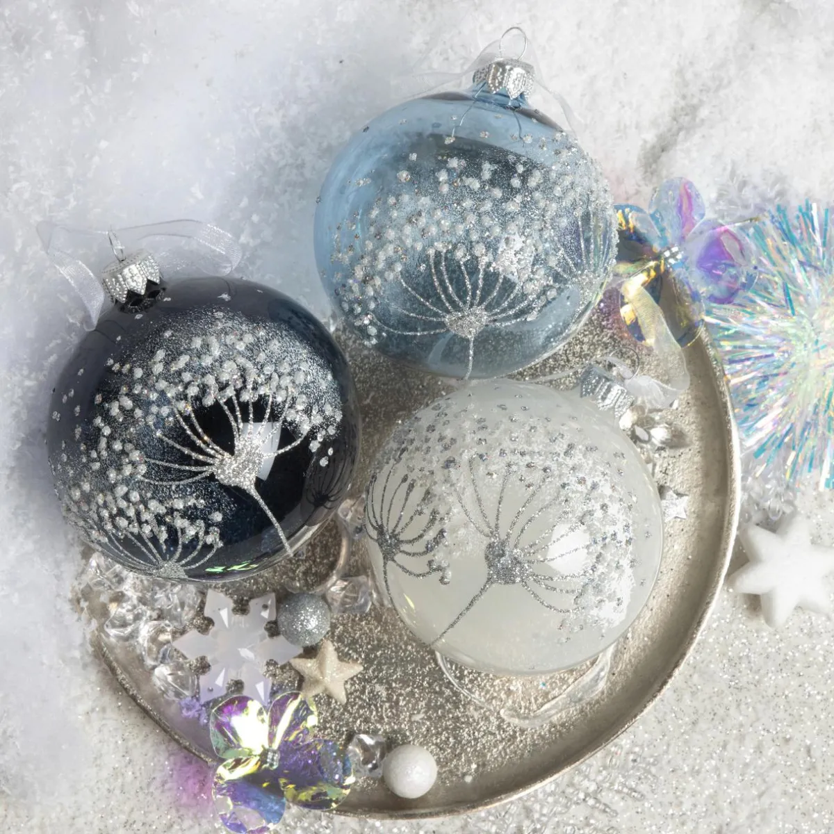 KAEMINGK Lot de 6 boules de Noël en verre (D80 mm) Berce du Caucase Bleu Online