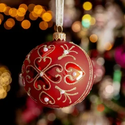 KAEMINGK Lot de 6 boules de Noël en verre (D80 mm) Baroque Rouge New