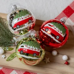 KAEMINGK Lot de 6 boules de Noël en verre (D80 mm) Mini bus et Sapins Multicolore Sale