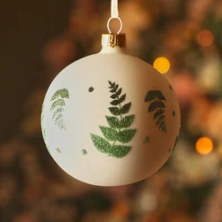 KAEMINGK Lot de 6 boules de Noël en verre (D80 mm) Délicatesse et vert pailleté Blanc laine Clearance