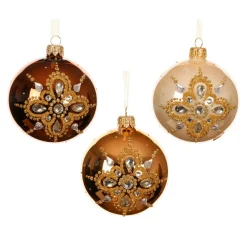 KAEMINGK Lot de 6 boules de Noël en verre (D80 mm) Diamant de prestige Perle, Cognac et Brun café Discount