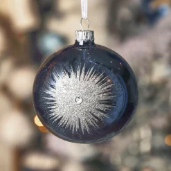 KAEMINGK Lot de 6 boules de Noël en verre (D80 mm) Etincelle d'hiver et Argent Bleu nuit Hot
