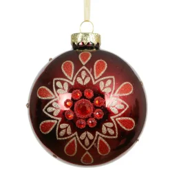 KAEMINGK Lot de 3 boules de Noël en verre (D80 mm) Folk Flower Rouge Discount