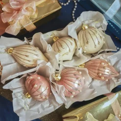 KAEMINGK Lot de 12 boules de Noël en verre (D80 mm) Charme et perle Blanc laine et Rose poudré Discount