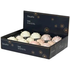 KAEMINGK Lot de 12 boules de Noël en verre (D80 mm) Charme et perle Blanc laine et Rose poudré Discount