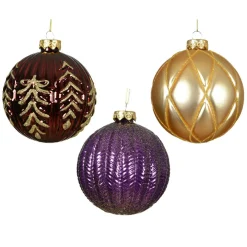 KAEMINGK Lot de 12 boules de Noël en verre (D100 mm) Rêverie Figue bordeaux et or Violet Best