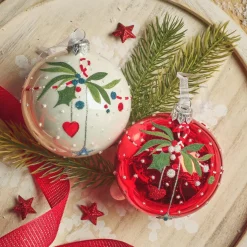 KAEMINGK Lot de 6 boules de Noël en verre (D80 mm) Noël d'Antan et blanc Rouge Clearance
