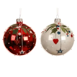 KAEMINGK Lot de 6 boules de Noël en verre (D80 mm) Noël d'Antan et blanc Rouge Clearance