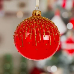 KAEMINGK Lot de 6 boules de Noël en verre (D80 mm) Fleur givrée Rouge Outlet